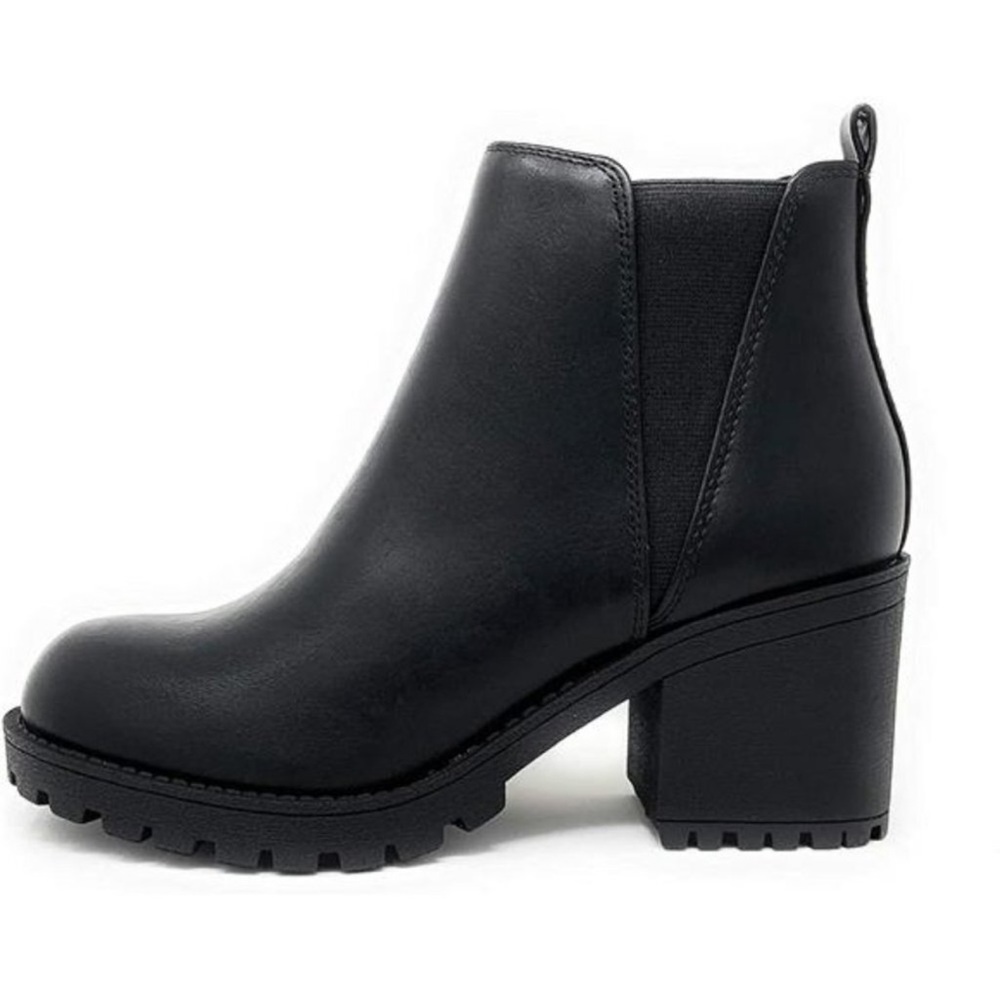 Women's Lug Sole Chelsea Bootie | Stylish Chelsea Combat Heel, Black - Picture 6 of 8